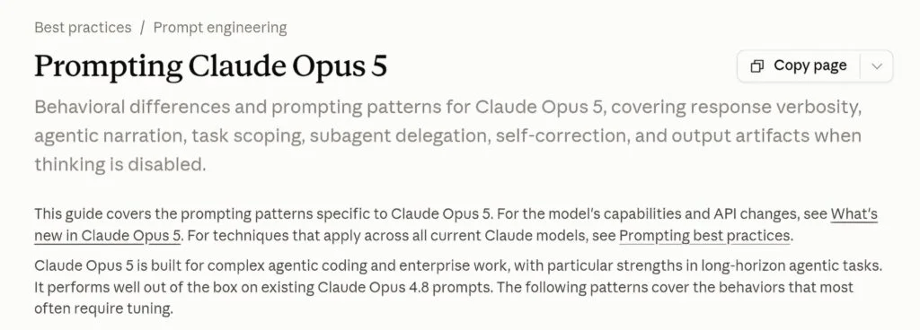Prompting Claude Opus 5, 출처: https://platform.claude.com/docs/en/build-with-claude/prompt-engineering/prompting-claude-opus-5